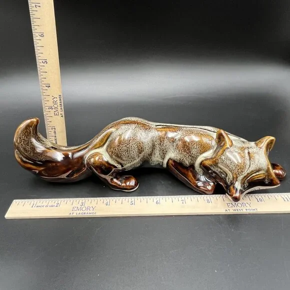 Vintage Art Pottery Fox Figurine Brown Drip Glaze Handcrafted Ceramic Sculpture - Picture 12 of 12